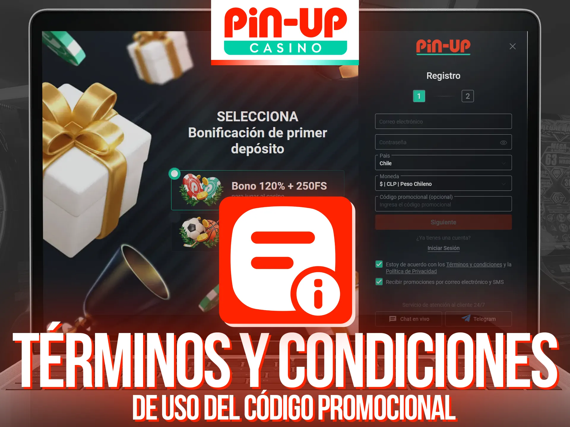Antes de activar, lea los terminos y condiciones del codigo promocional Pin Up.