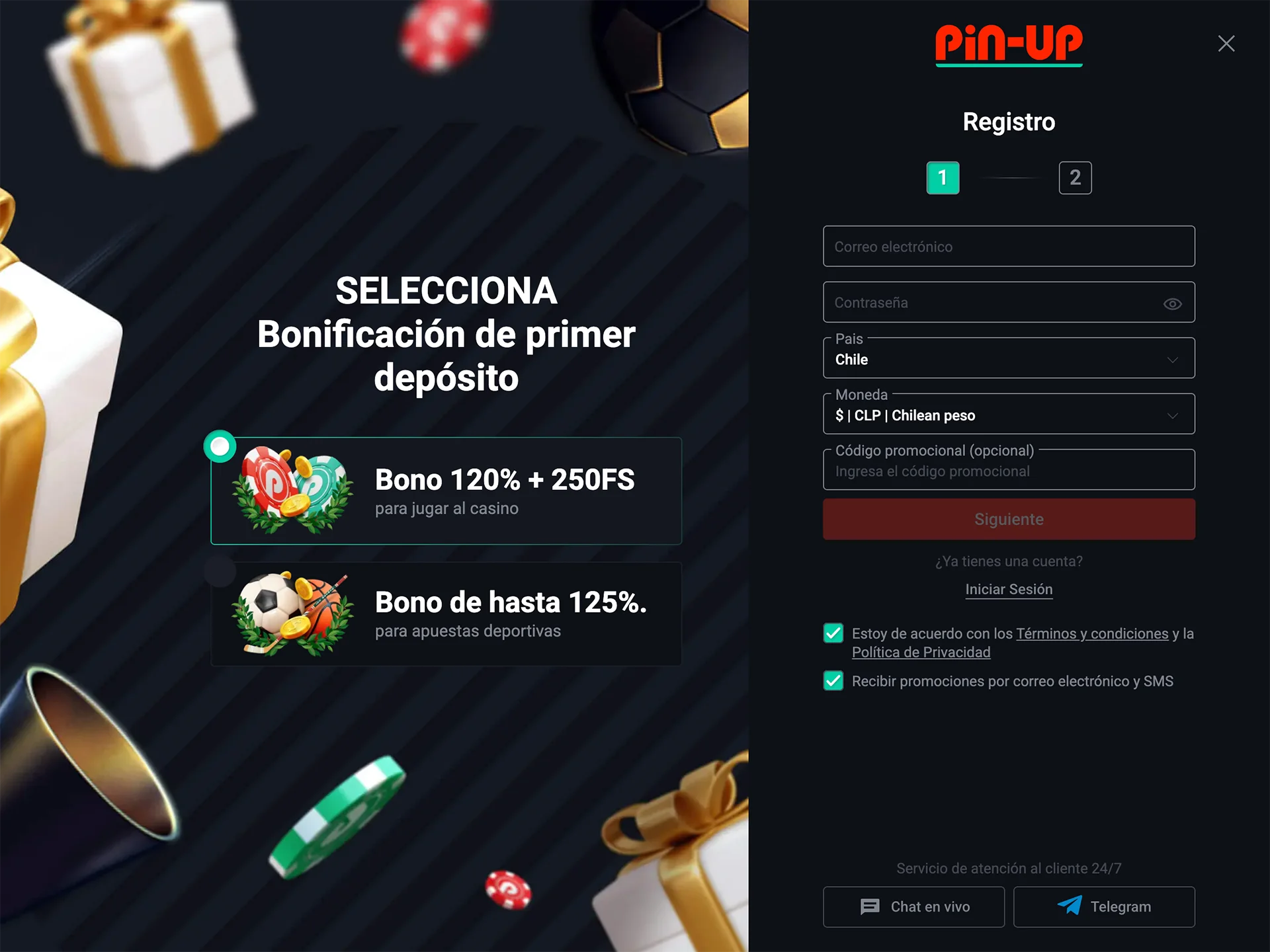 Introduce tus datos en el formulario de inscripción del sitio web de Pin-Up.