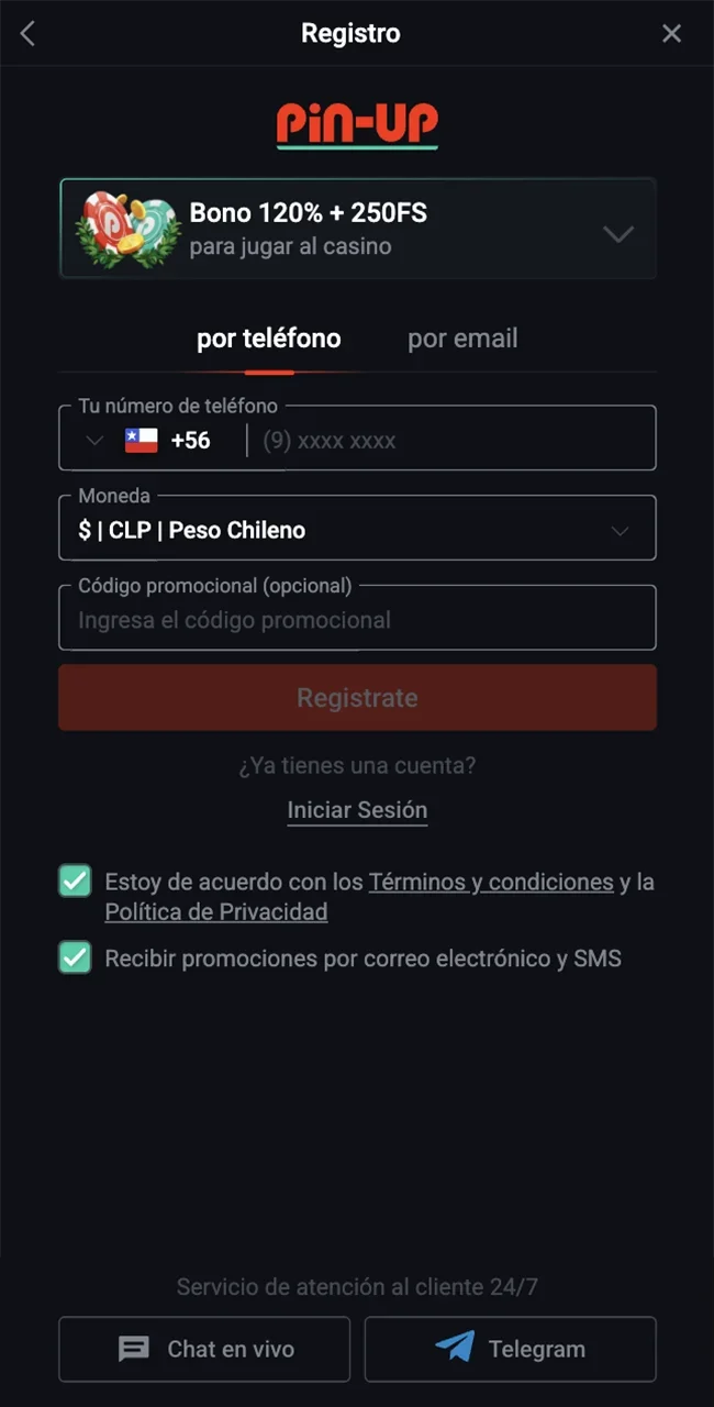 Comienza tu introducción a Pin-Up Slots completando un sencillo registro.